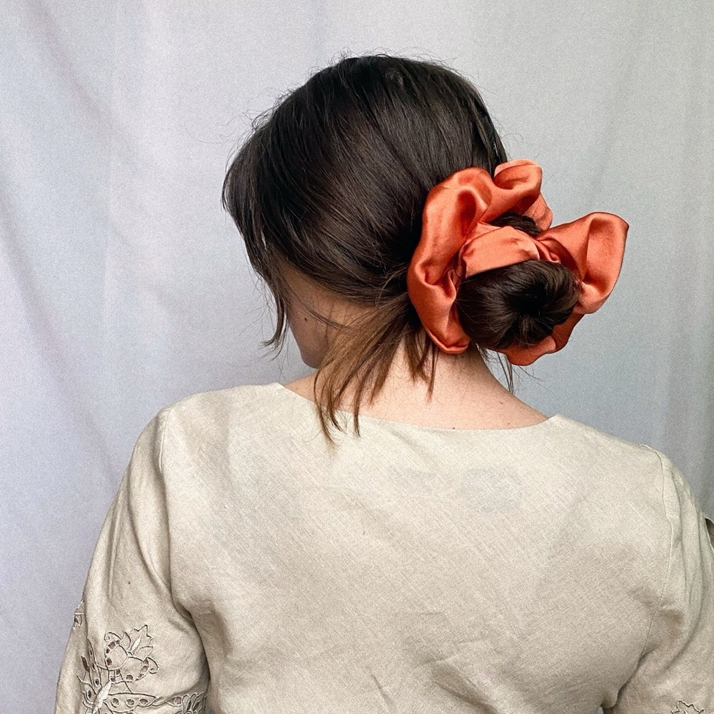 Hand Sewn & Dyed XL Madder Root Silk Scrunchie